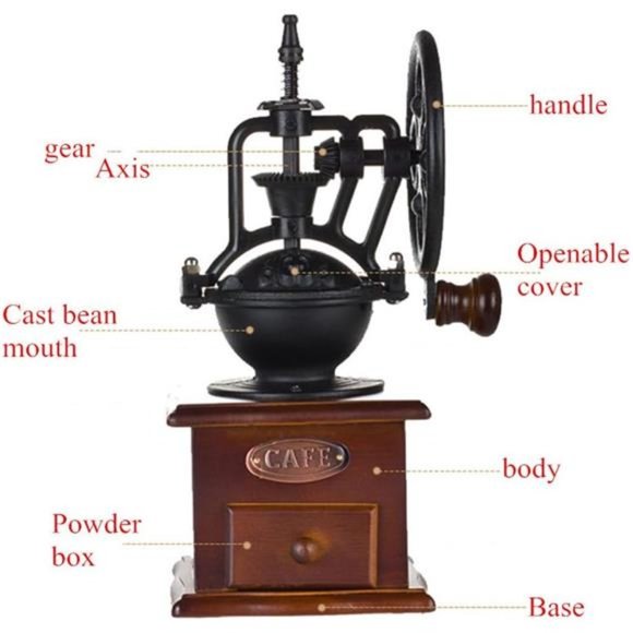 Manual Coffee Grinder Antique CastIron Hand Crank Coffee Mill With Grind Setting - Picture 2 of 6